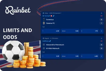 Rainbet betting limits and odds display