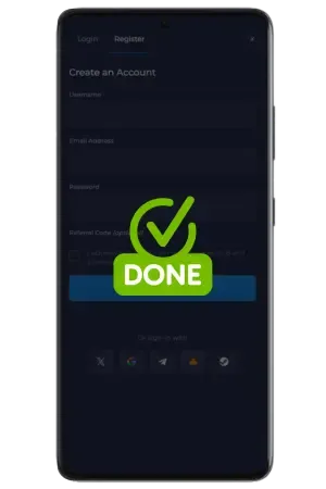 Pantalla de inicio de sesión de rain bet app mostrando opciones de acceso y registro de cuenta.