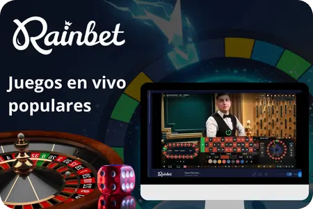 Plataforma Rainbet con juegos en vivo populares, incluyendo ruleta en vivo.