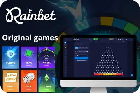Rainbet casino interface presenting a selection of exclusive original games.
