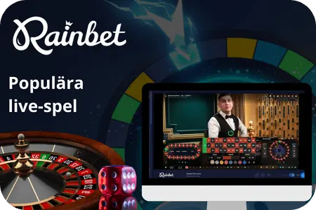Rainbet-plattformen med populära live-spel, inklusive live roulette.
