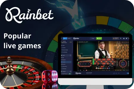 Rainbet platform showcasing popular live games, including live roulette.